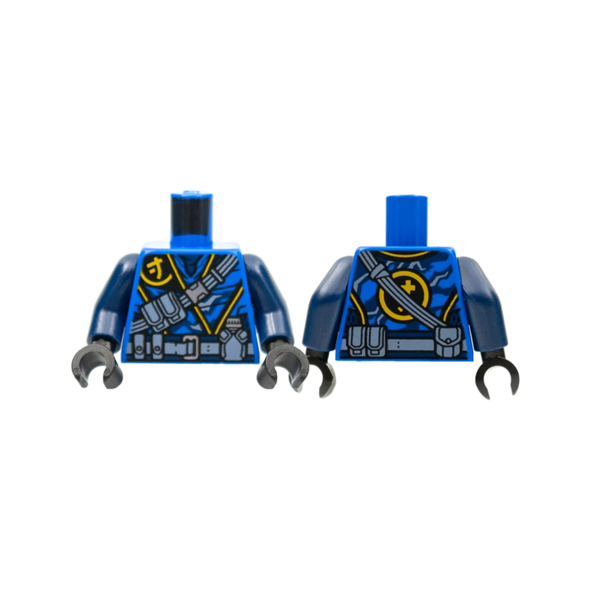 LEGO® Torso Tunic, Yellow Ninjago Logogram Letter J, Dark Bluish Gray Belts and Pouches Pattern / Dark Blue Arms / Black Hands 973pb4213c01 blau