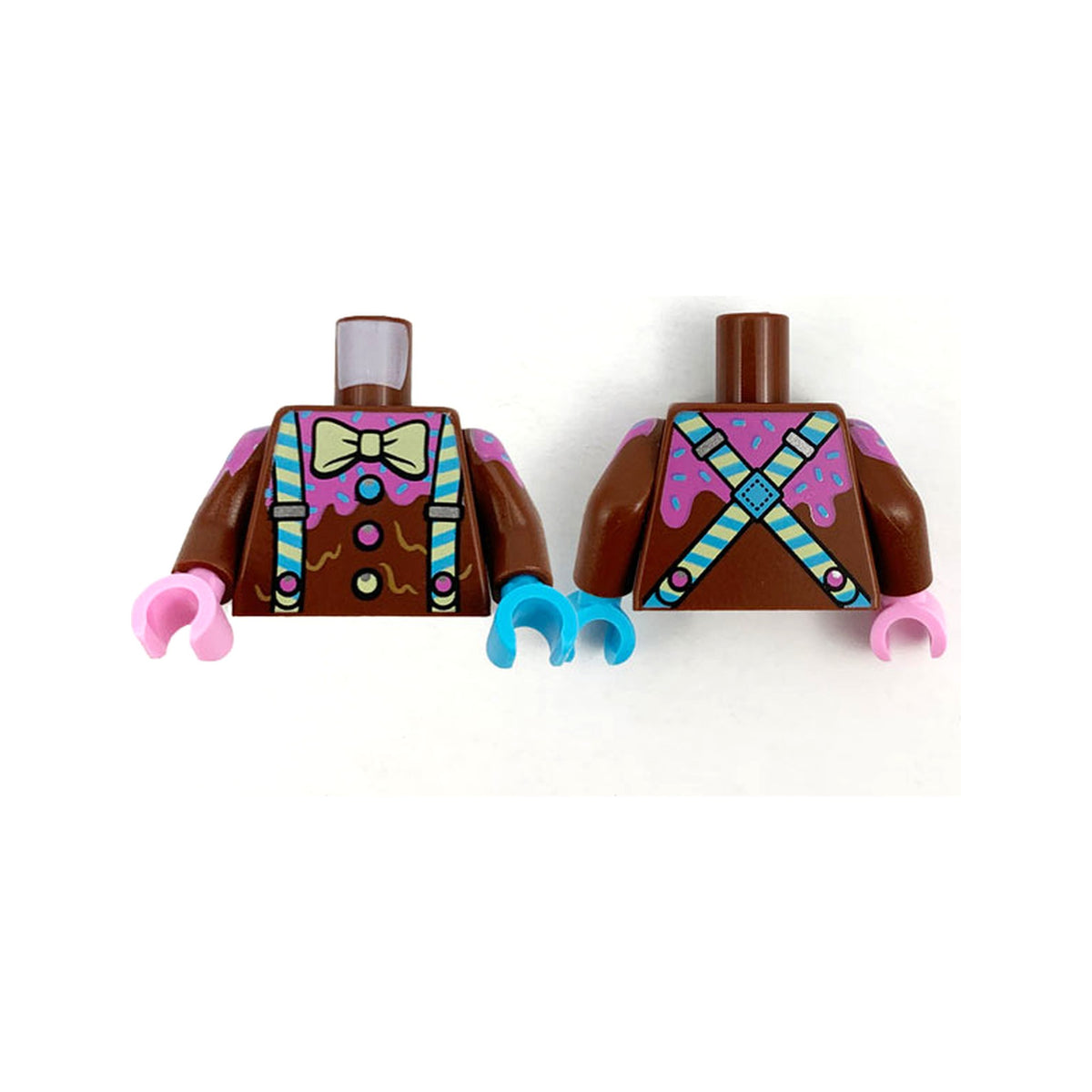 LEGO® Torso Bow Tie and Suspenders Pattern / Reddish Brown Arms with Topping and Sprinkles Pattern / Medium Azure Hand Left / Bright Pink Hand Right 973pb4237c01 braun