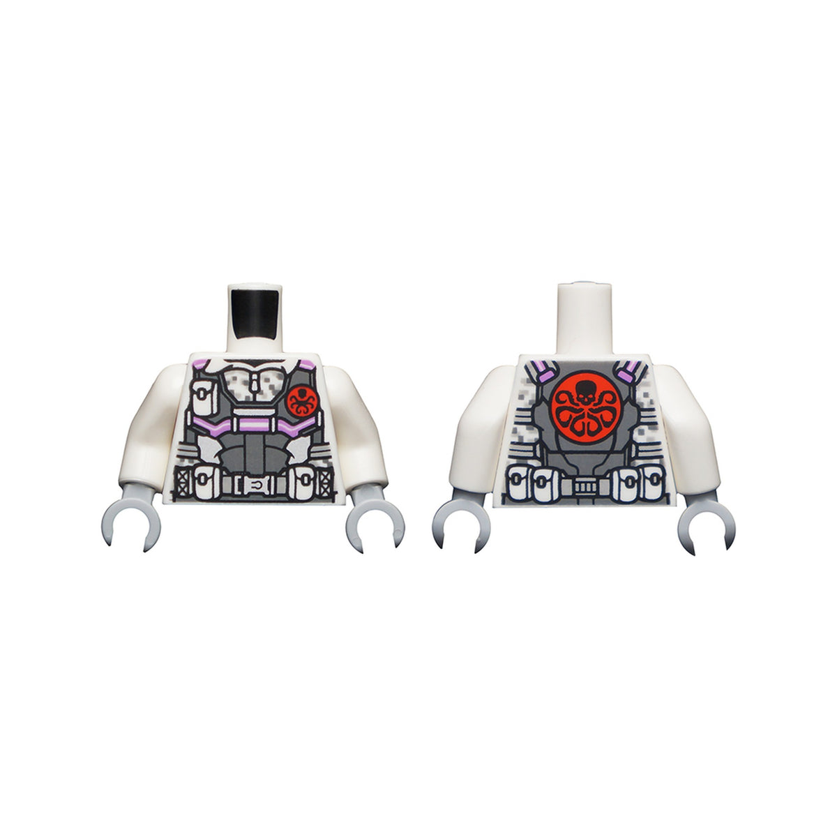 LEGO® Torso Camouflage With Dark Bluish Gray Jacket with Belt and Pockets and Red Hydra Logo Pattern / White Arms / Light Bluish Gray Hands 973pb4329c01 weiss