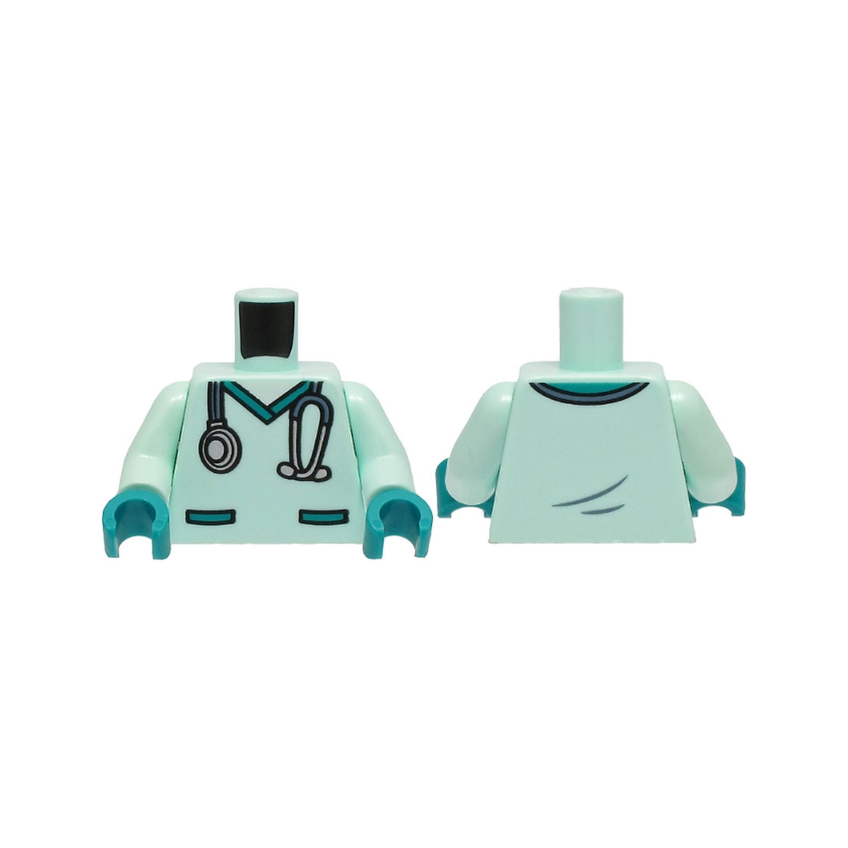 LEGO® Torso Hospital Scrubs with Dark Turquoise Pockets and Collar and Sand Blue and Silver Stethoscope Pattern / Light Aqua Arms / Dark Turquoise Hands 973pb4354c01 hellaqua