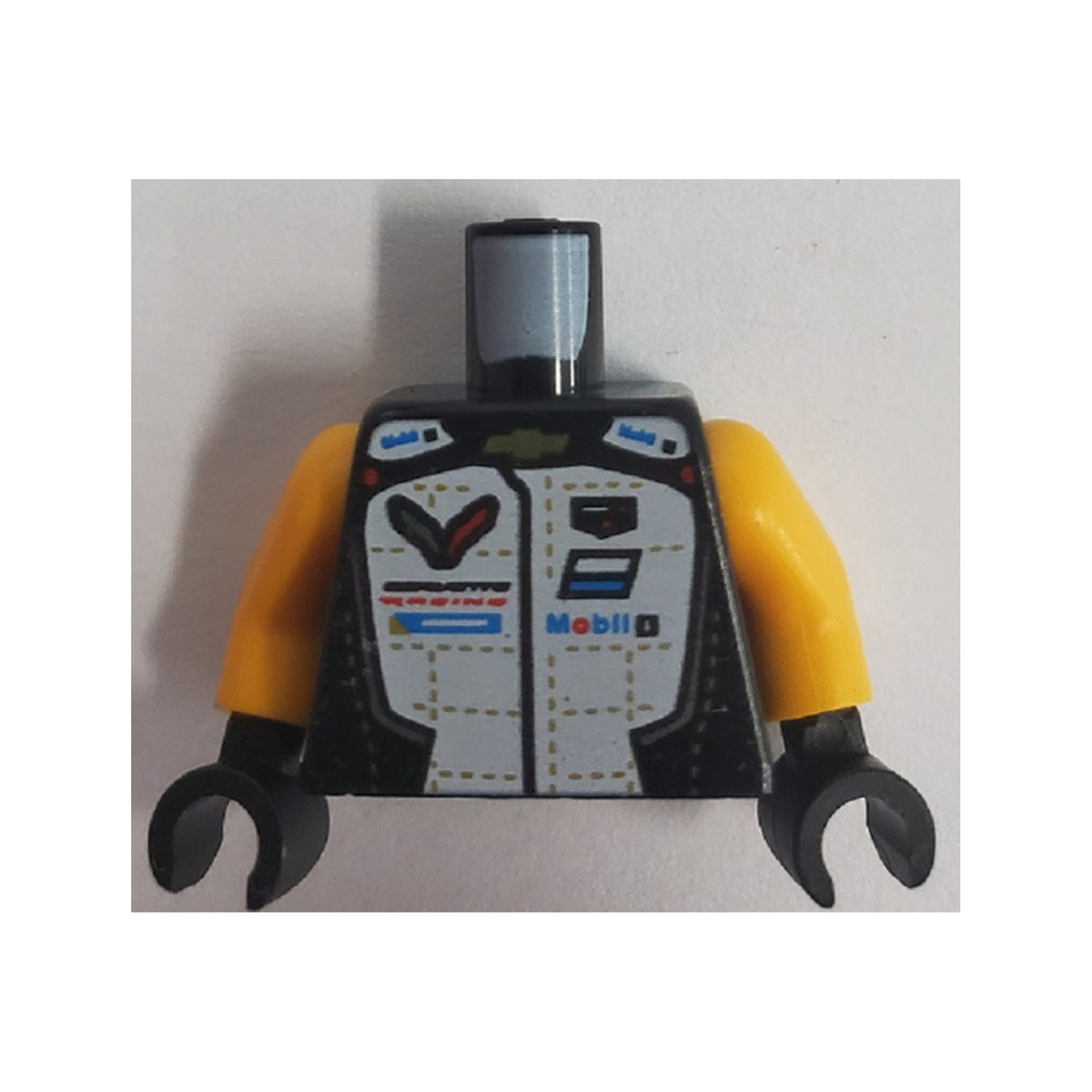 LEGO® Torso Racing Suit with Stitching, Chevrolet Logo, Mobil 1 Logo, and 'CORVETTE RACING' Pattern / Bright Light Orange Arms / Black Hands 973pb4385c01 schwarz