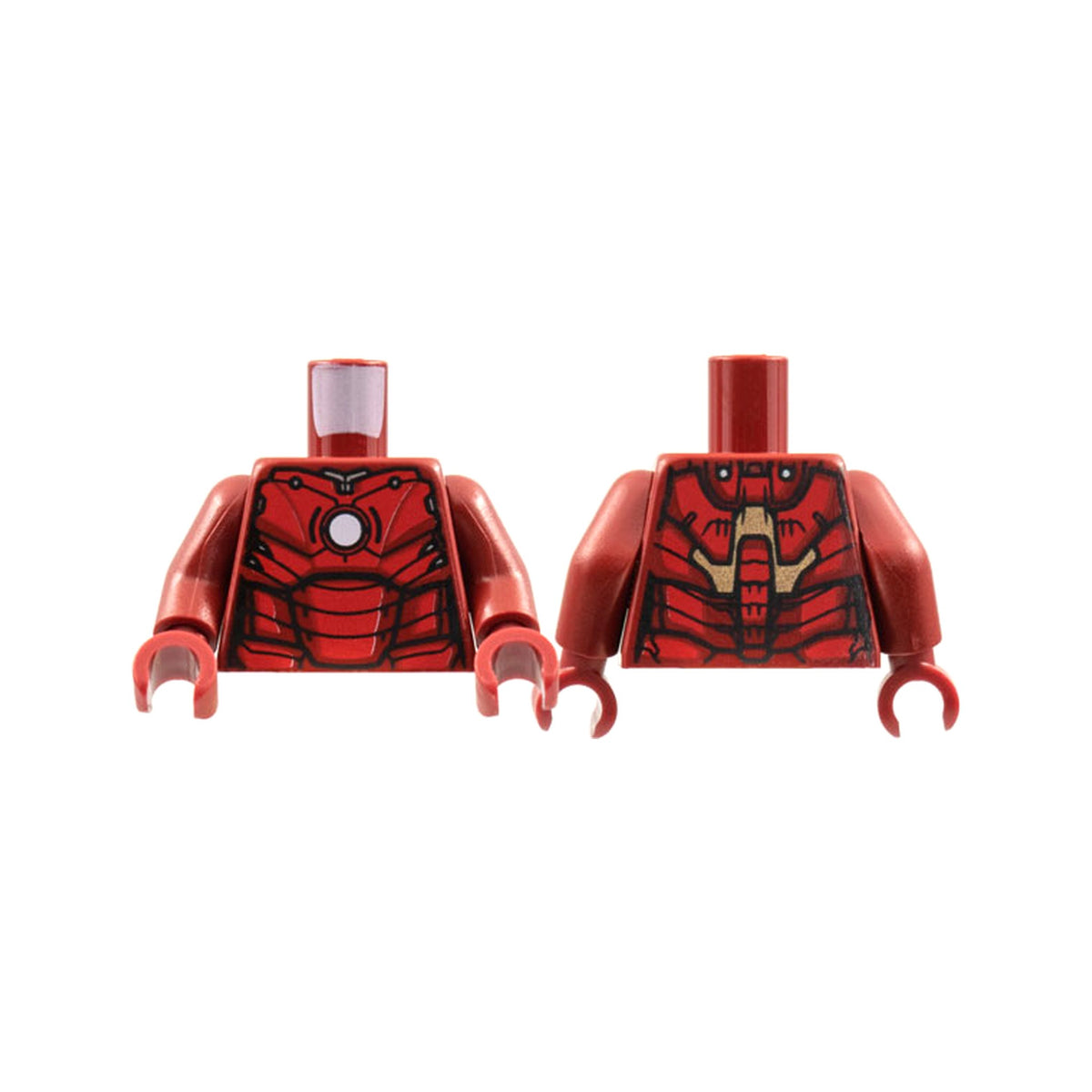 LEGO® Torso Armor with White Circle Arc Reactor, Red Panels, Gold Trim on Back, 3 Detailed Spine Segments Pattern (Iron Man Mark 3) / Dark Red Arms / Dark Red Hands 973pb4389c01 dunkelrot