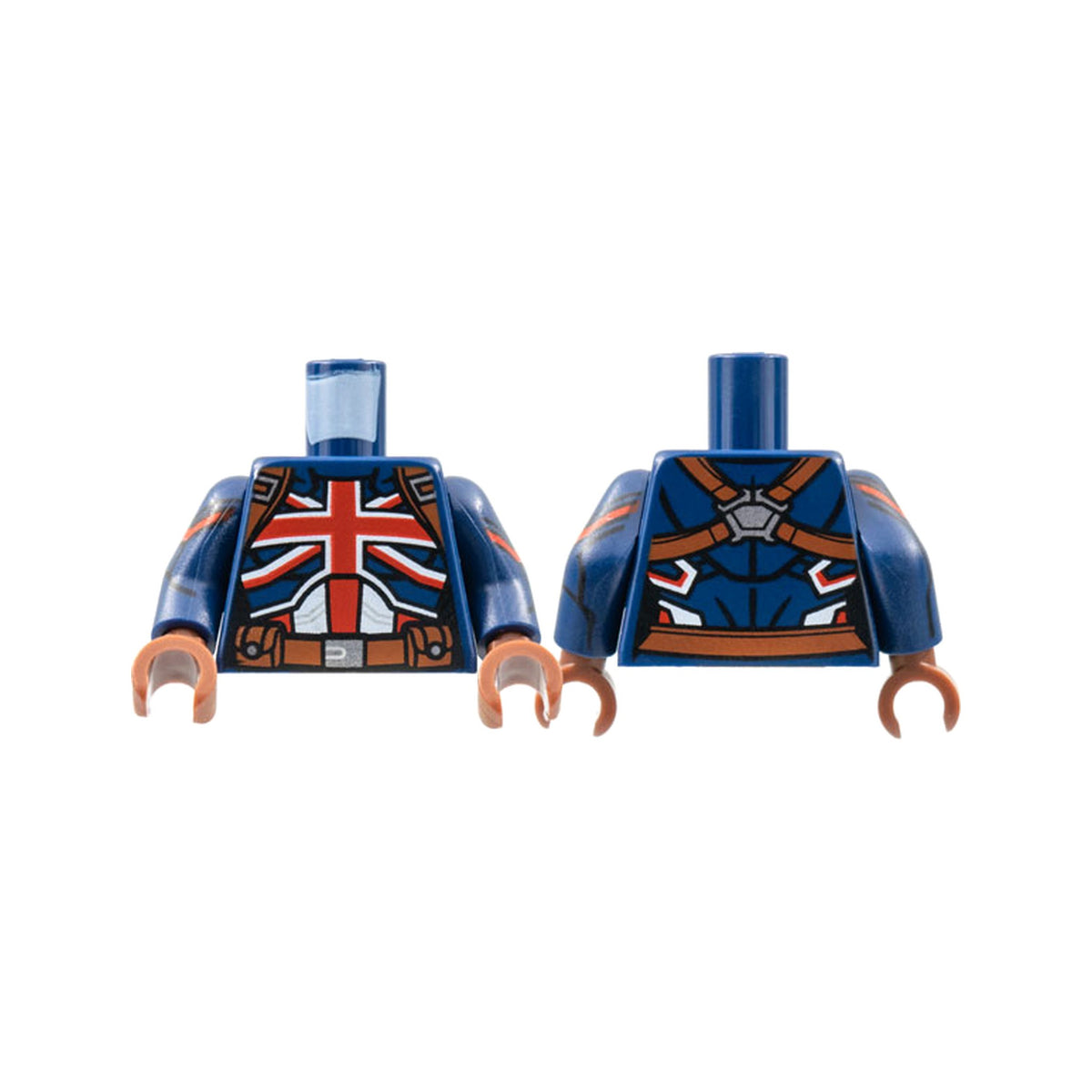 LEGO® Torso Female Armor, Red British Union Jack Flag, Reddish Brown Belt Pattern / Dark Blue Arms with Red Shoulder Stripe Pattern / Reddish Brown Hands 973pb4417c01 dunkelblau