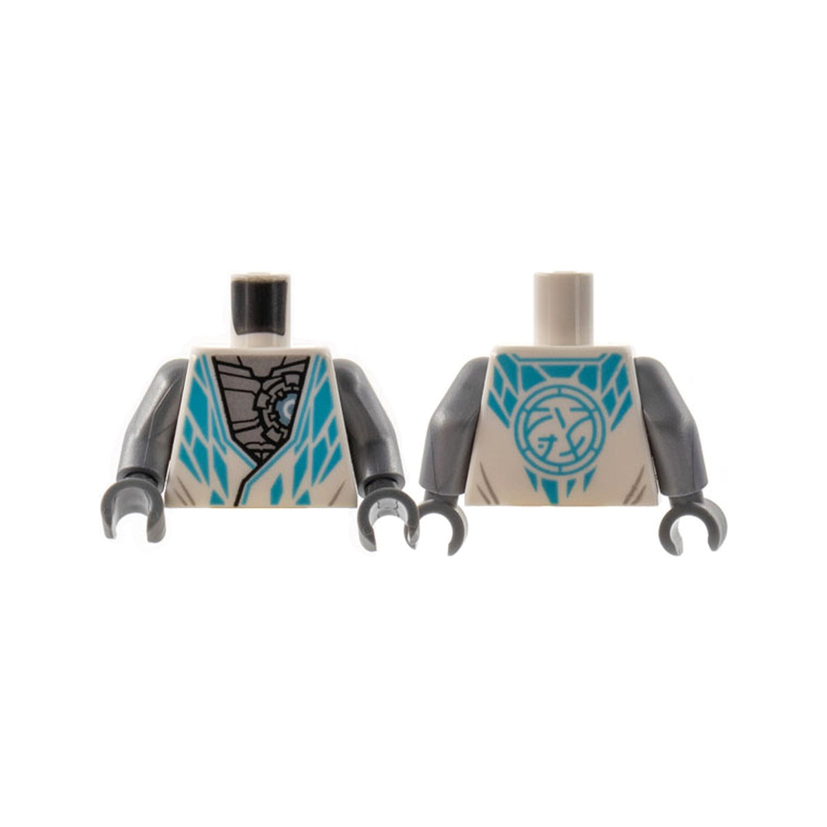 LEGO® Torso Tunic, Flat Silver Robot Chest, Medium Azure Diamond Trim and Core Logo on Back Pattern / Flat Silver Arms / Dark Bluish Gray Hands 973pb4547c01 weiss