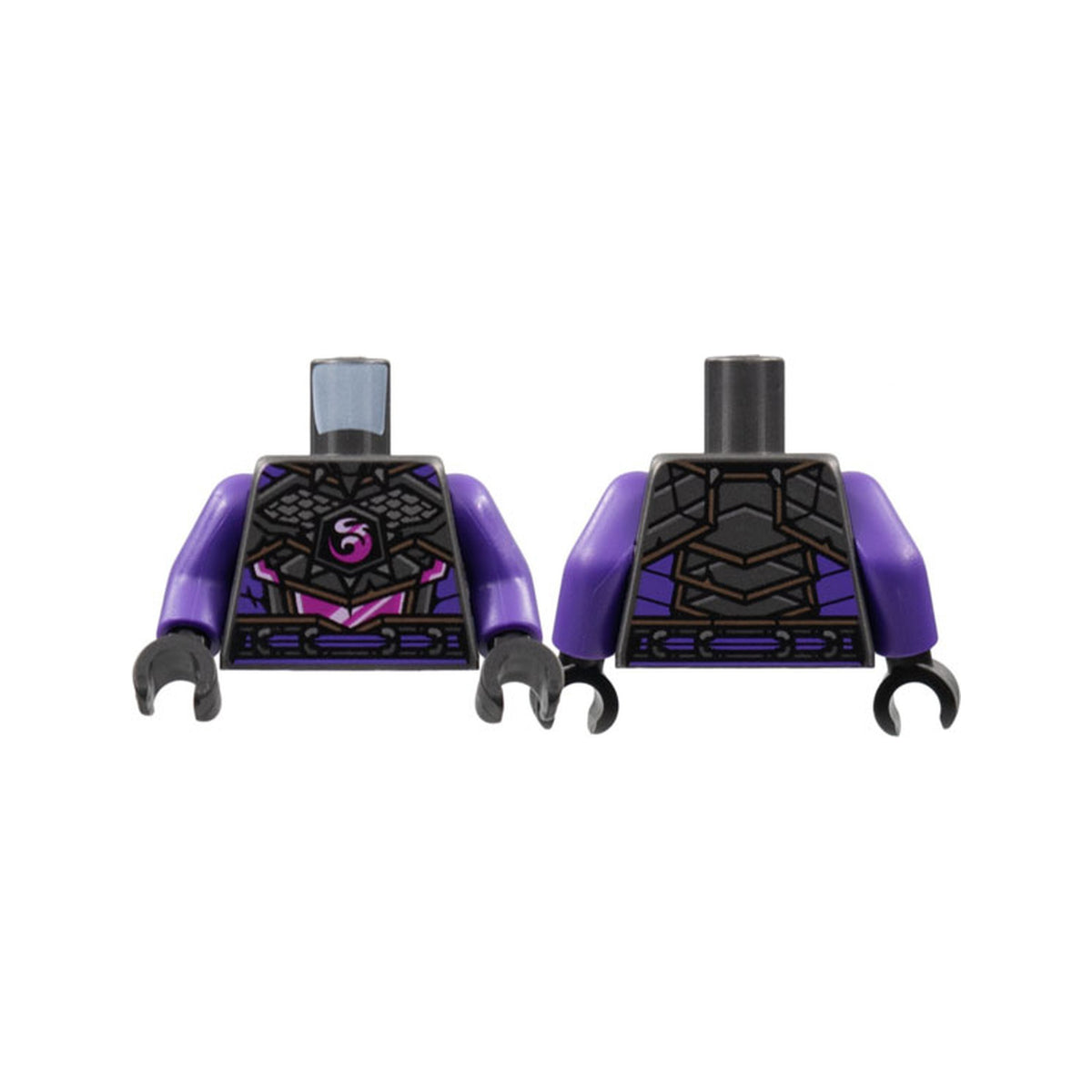 LEGO® Torso Armor, Silver Spikes and Scales, Magenta Dragon Logo and Midriff, Dark Purple Trim Pattern /  Dark Purple Arms / Black Hands 973pb4747c01 perldunkelgrau