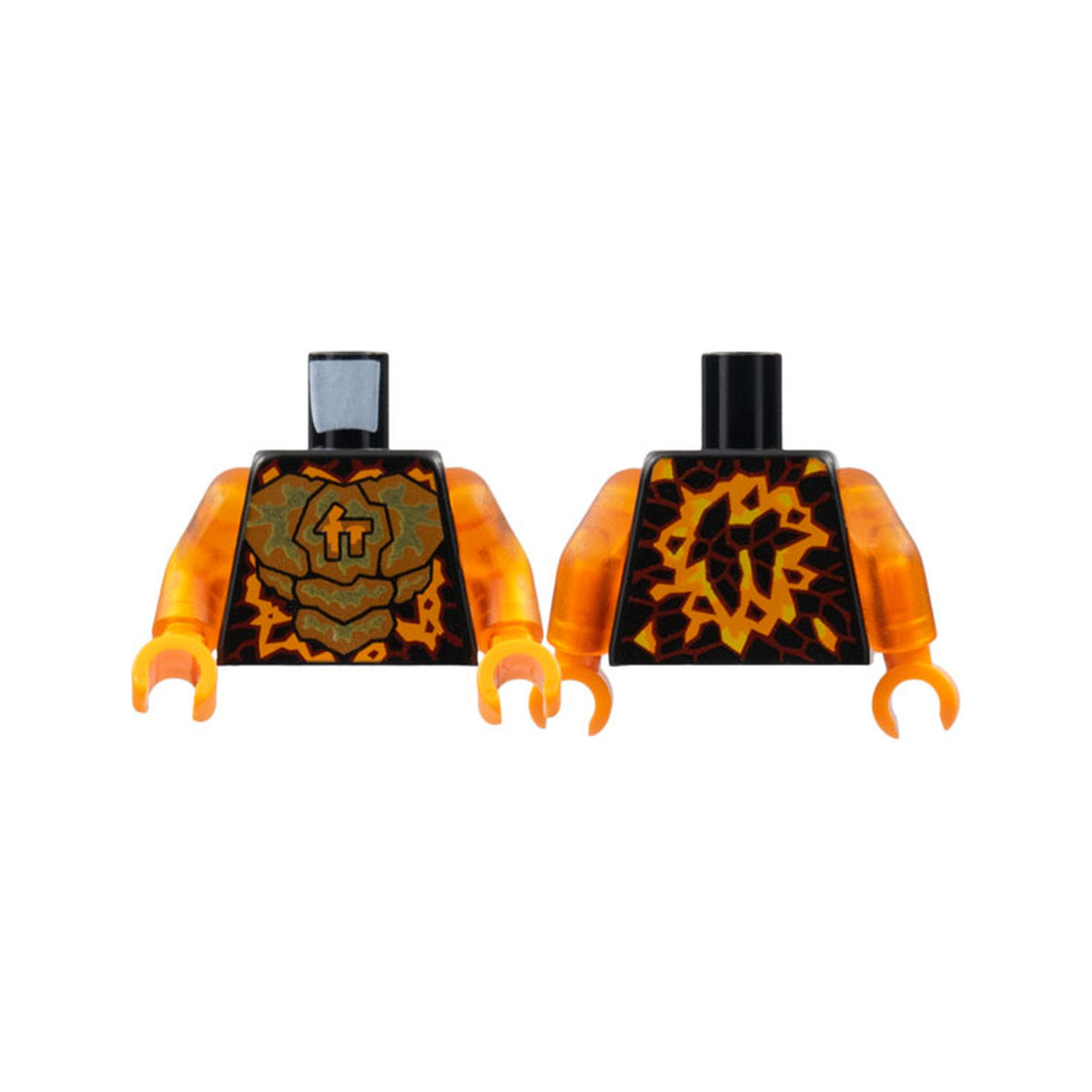 LEGO® Torso Orange and Gold Energy, Ninjago Logogram Letter C, Red Rimmed Lava Stone Spots Pattern / Trans-Orange Arms / Orange Hands 973pb4749c01 schwarz