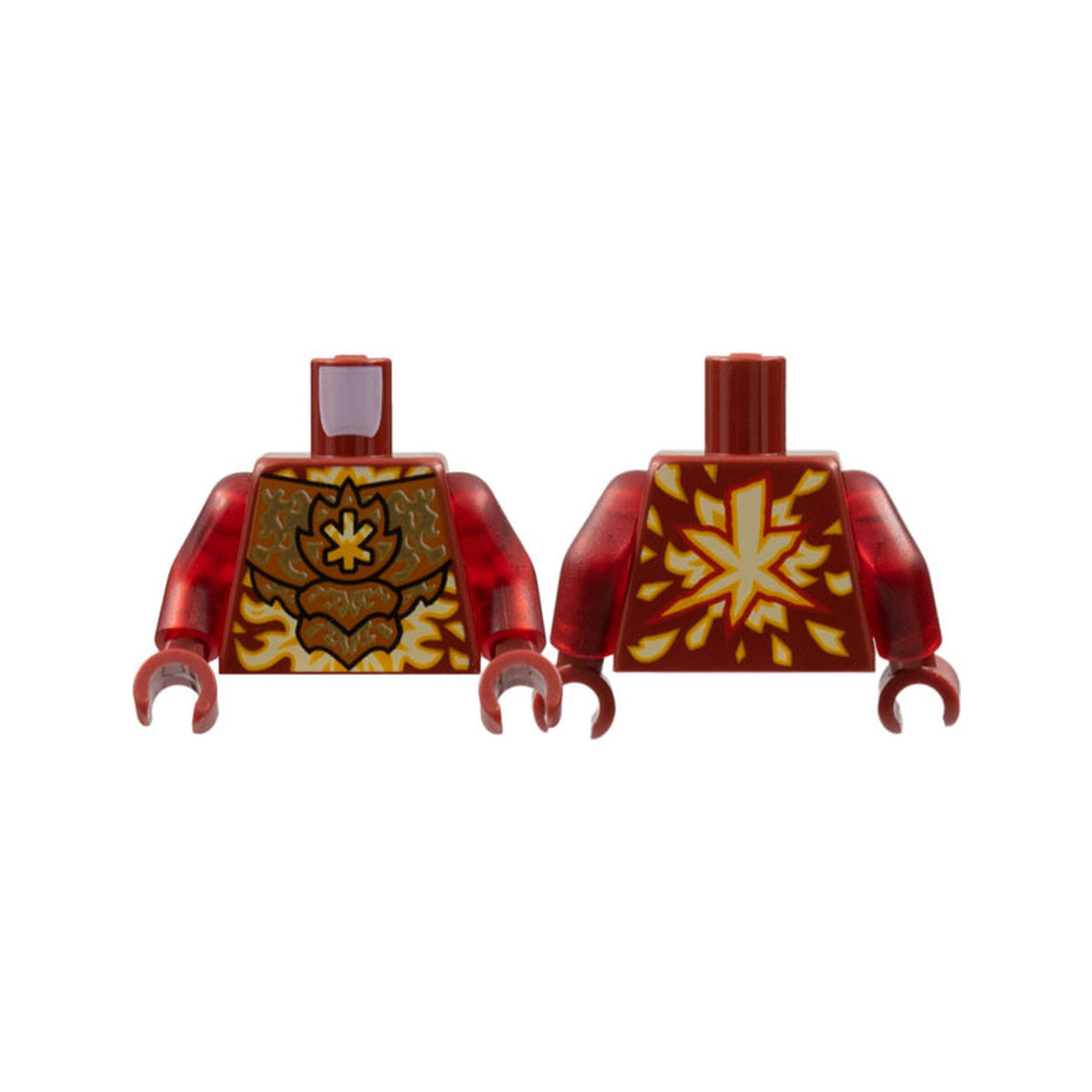 LEGO® Torso Dark Orange Breastplate with Gold Energy, Bright Light Orange and White Ninjago Logogram Letter K, Flames Pattern / Trans-Red Arms / Dark Red Hands 973pb4791c01 dunkelrot