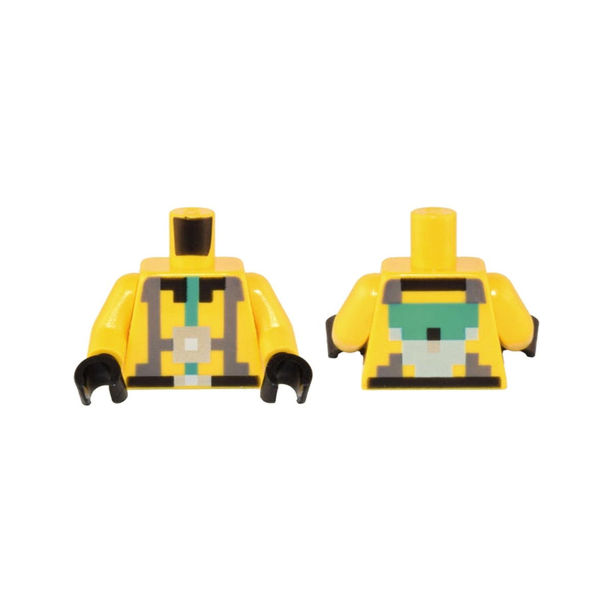 LEGO® Torso Pixelated Dark Bluish Gray and Dark Turquoise Harness, Black Belt and Collar, Silver Buckle Pattern / Yellow Arms / Black Hands 973pb4911c01 gelb