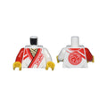 LEGO® Torso Robe with Red Trim, Lines, and Ninjago Logogram 'DOJO' over Tan Shirt, Core Logo on Back Pattern / White Arm Left / Red Arm Right / Yellow Hands 973pb5051c01 weiss
