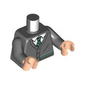 LEGO® Torso Cardigan Sweater with White Shirt, Dark Green and Silver Tie and Trim (Slytherin) Pattern / Dark Bluish Gray Arms / Light Nougat Hands 973pb5083c01 dunkelgrau