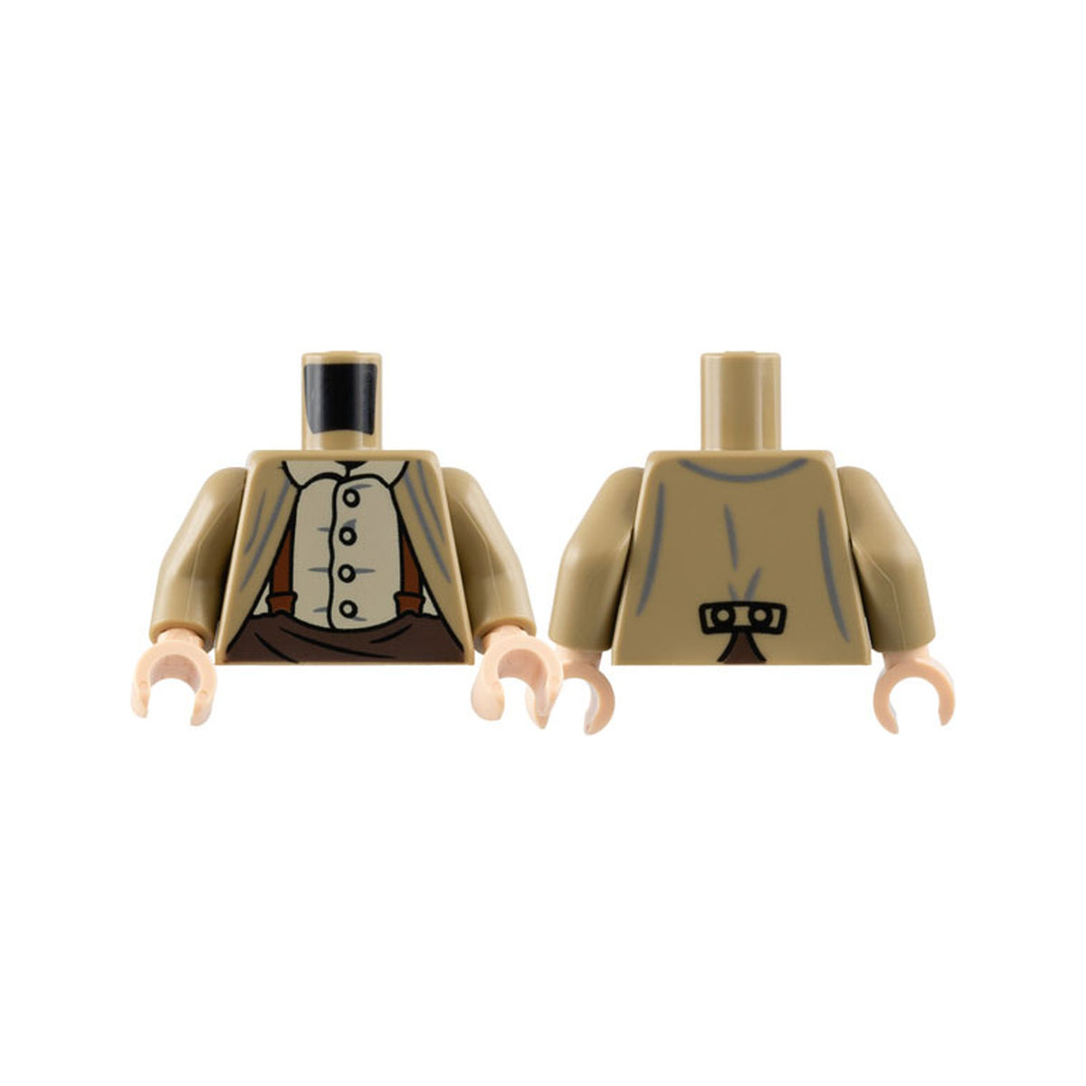 LEGO® Torso Jacket, Tan Button-Up Shirt, Reddish Brown Suspenders, Dark Brown Pants Pattern / Dark Tan Arms / Light Nougat Hands 973pb5123c01 dunkelbeige