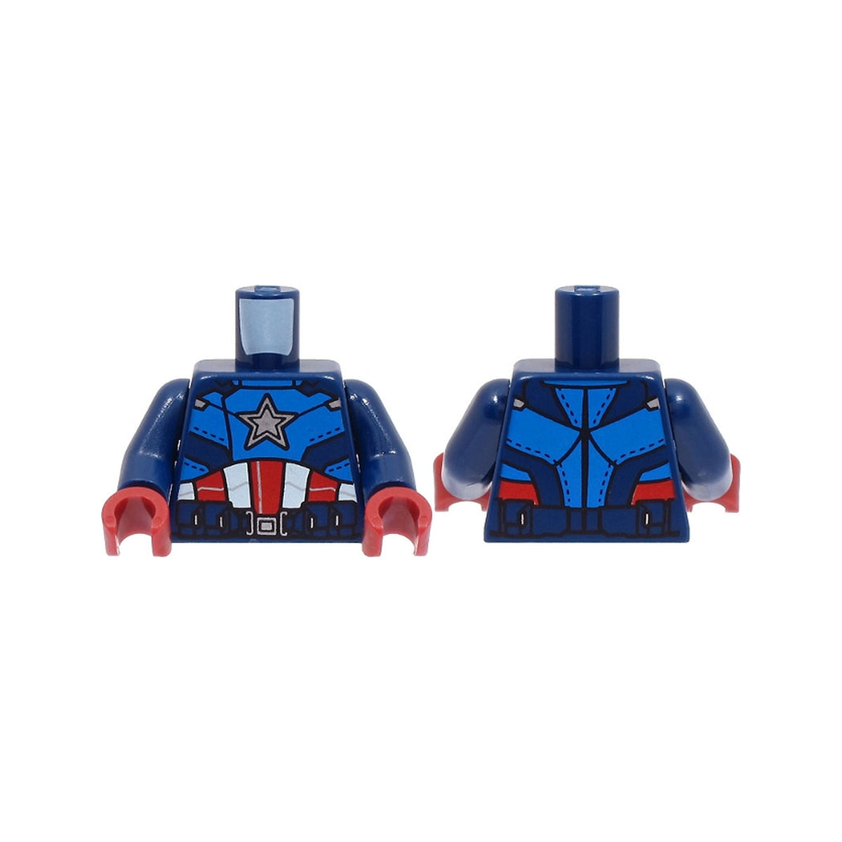 LEGO® Torso Armor with Blue Panels, Silver Star on Chest, Red and White Stripes, Utility Belt with Buckle Pattern / Dark Blue Arms / Dark Red Hands 973pb5157c01 dunkelblau
