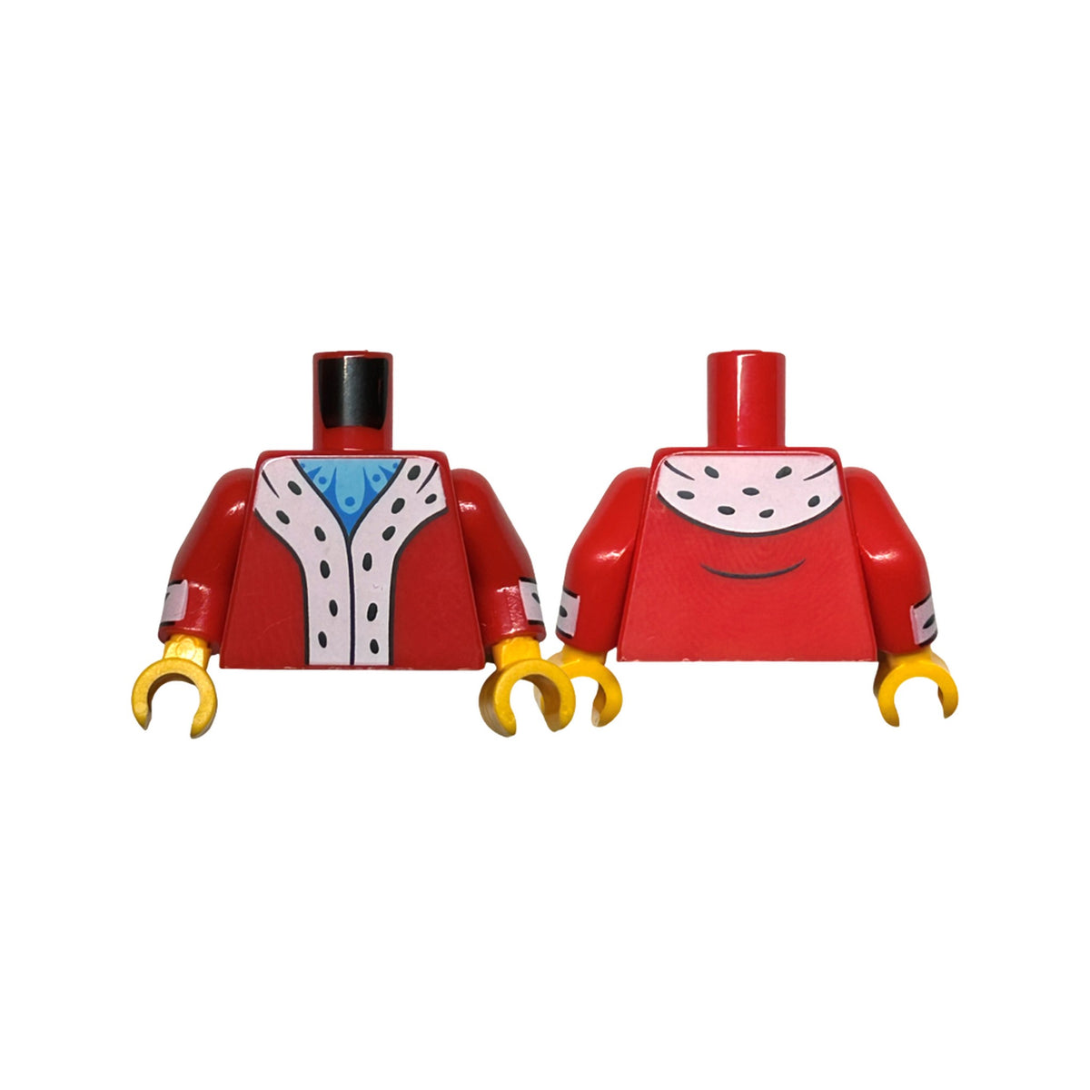 LEGO® Torso Coat with White Trim with Black Spots, Medium Azure and Blue Shirt Pattern / Red Arms with White Cuffs and Black Spots Pattern / Bright Light Orange Hands 973pb5191c01 rot