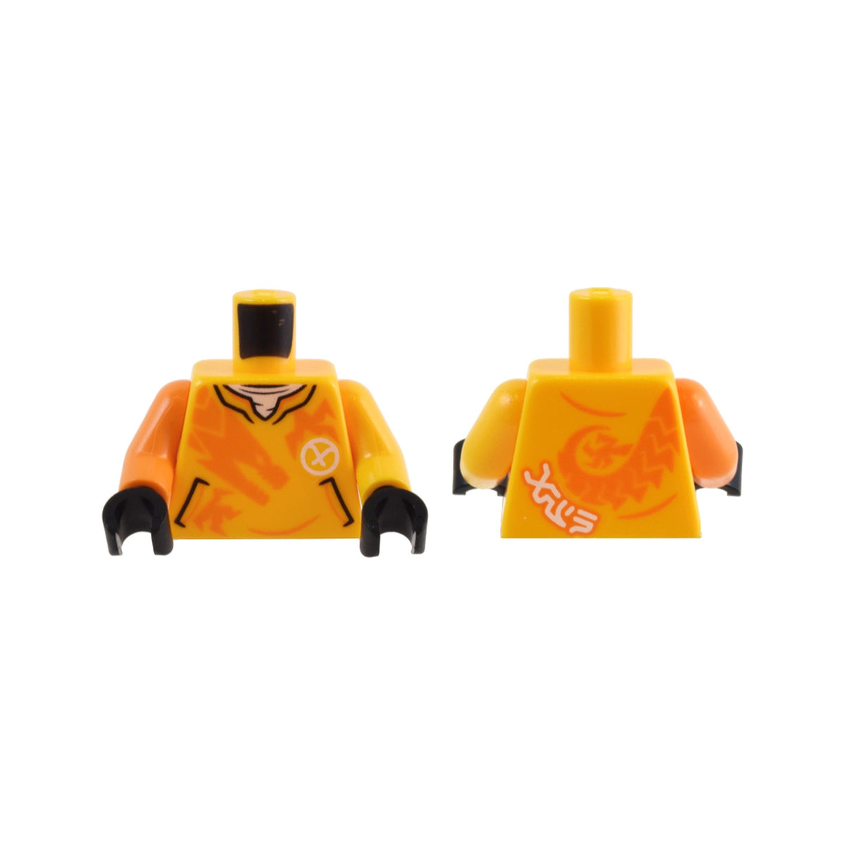 LEGO® Torso Shirt with Pockets, Orange Dragon, White Ninjago Logogram Letter A and 'ARIN' Pattern / Bright Light Orange Arm Left / Orange Arm Right / Black Hands 973pb5216c01 hellorange