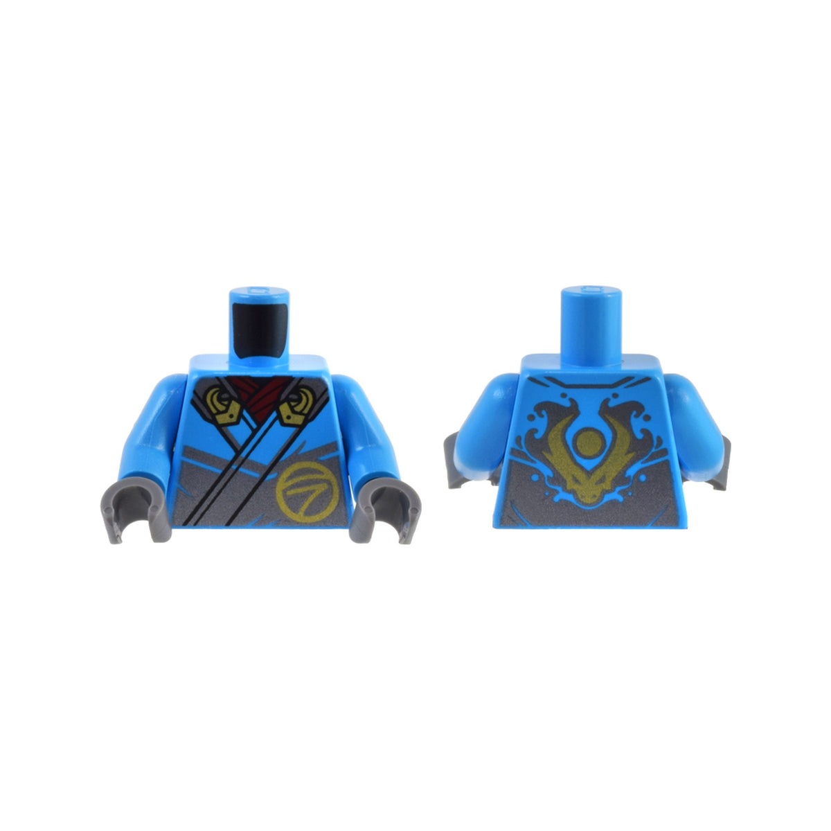 LEGO® Torso Robe Silver Straps, Gold Buckles, Ninjago Logogram Letter N and Dragon Head and Orb on Back Pattern / Dark Azure Arms / Dark Bluish Gray Hands 973pb5219c01 dunkelazur
