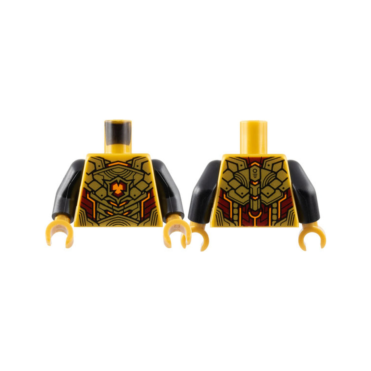 LEGO® Torso Armor with Gold and Dark Red Plates and Orange Highlights Pattern / Black Arms / Pearl Gold Hands 973pb5237c01 perlgold