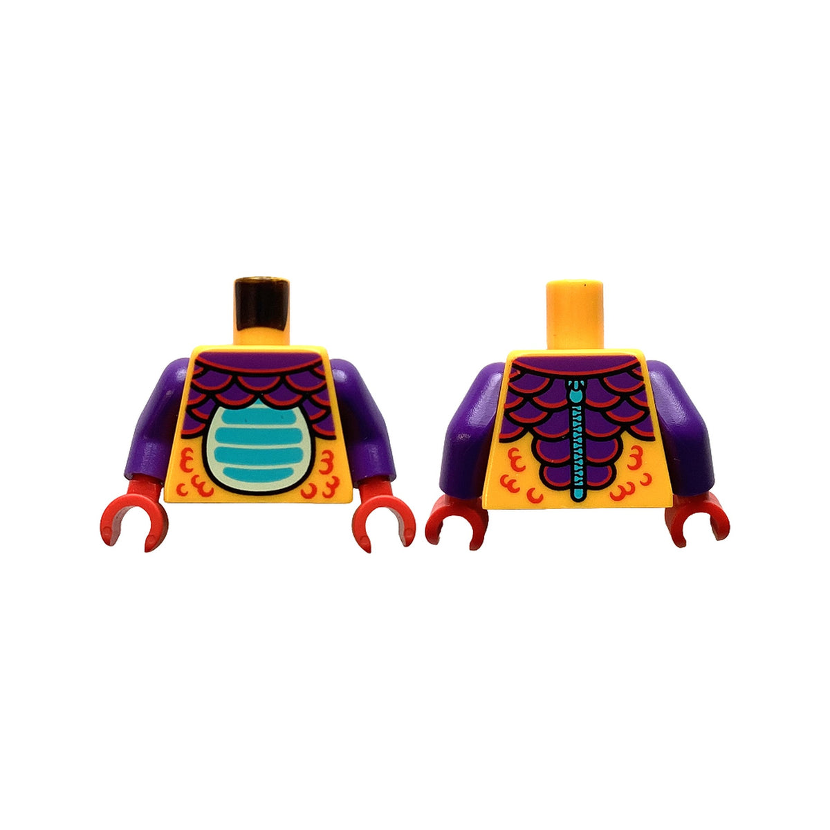 LEGO® Torso Dragon Costume, Dark Purple and Red Scales, Medium Blue Stomach, Light Bluish Gray Zipper on Back Pattern / Dark Purple Arms / Red Hands 973pb5308c01 hellorange