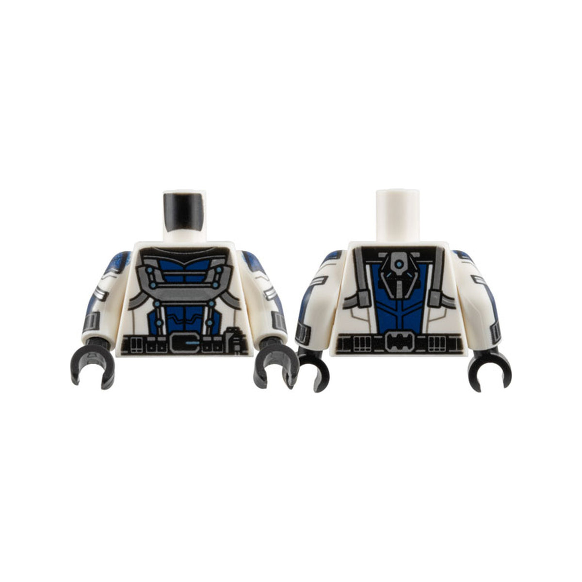 LEGO® Torso Armor with Dark Blue Center Panel, Silver Trim, Black Collar, and Metallic Light Blue Dots, Utility Belt Pattern / White Arms with Black Cuffs, Dark Blue Armor, Metallic Light Blue Dots, and Silver Trim Pattern / Black Hands 973pb5395c01 weiss