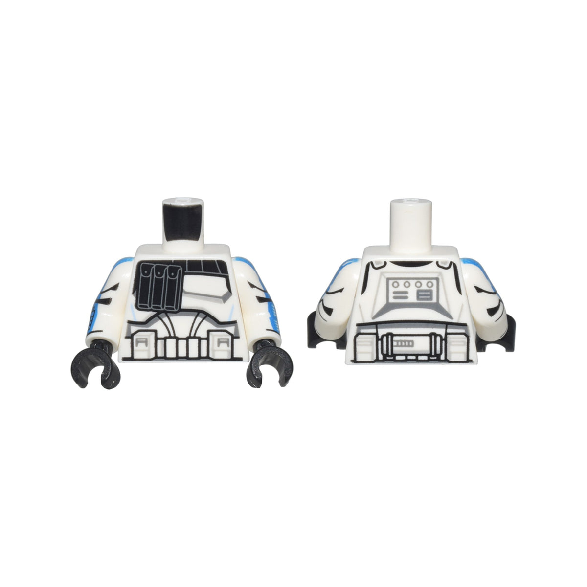 LEGO® Torso SW Armor Captain Rex, Black Pouches and Detailed Belt Pattern (Clone Wars) / White Arms with Armor Panels, Worn Blue Stripes, and Tally Marks Pattern / Black Hands 973pb5455c01 weiss