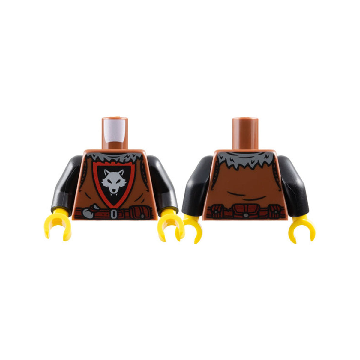 LEGO® Torso Castle Wolfpack with Black and Red Shield, Light Bluish Gray Wolf, Dark Bluish Gray Collar and Dark Red Belt with Pouches Pattern / Black Arms / Yellow Hands 973pb5568c01 braun