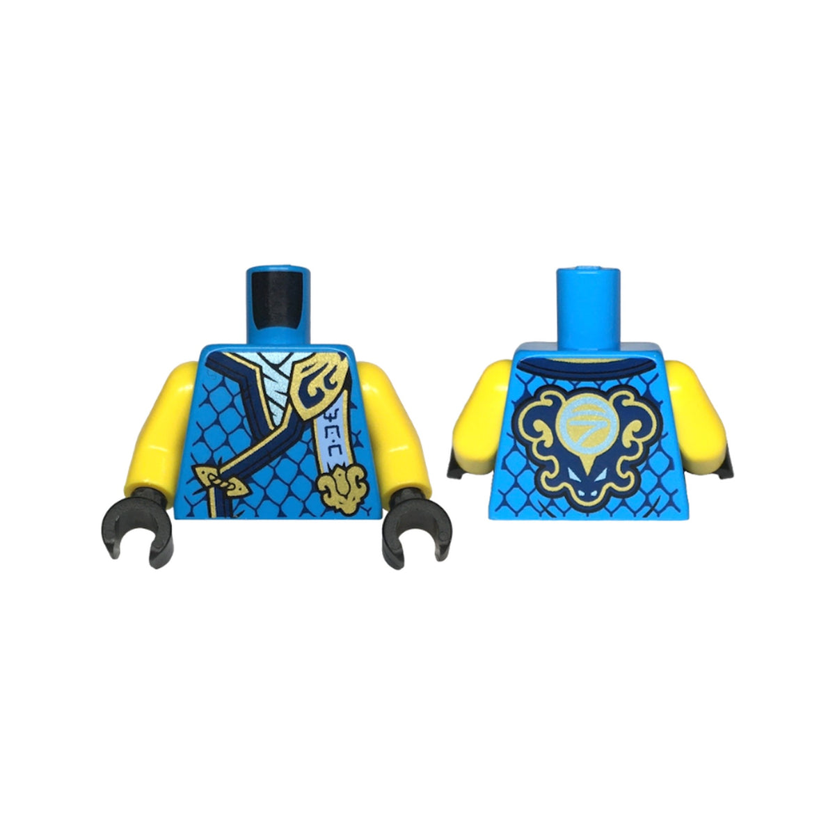 LEGO® Torso Tunic with Dark Blue Hems, Gold Trim, Metallic Light Blue Shirt, Ninjago Logogram 'MOW', Letter N on Back Pattern / Yellow Arms / Black Hands 973pb5690c01 dunkelazur