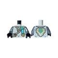 LEGO® Torso Tunic with Light Bluish Gray Hems, Gold Trim, Light Aqua Shirt, Ninjago Logogram 'MOI', Medium Azure Letter Z in Dragon Head on Back Pattern / Flat Silver Arms / Black Hands 973pb5700c01 weiss