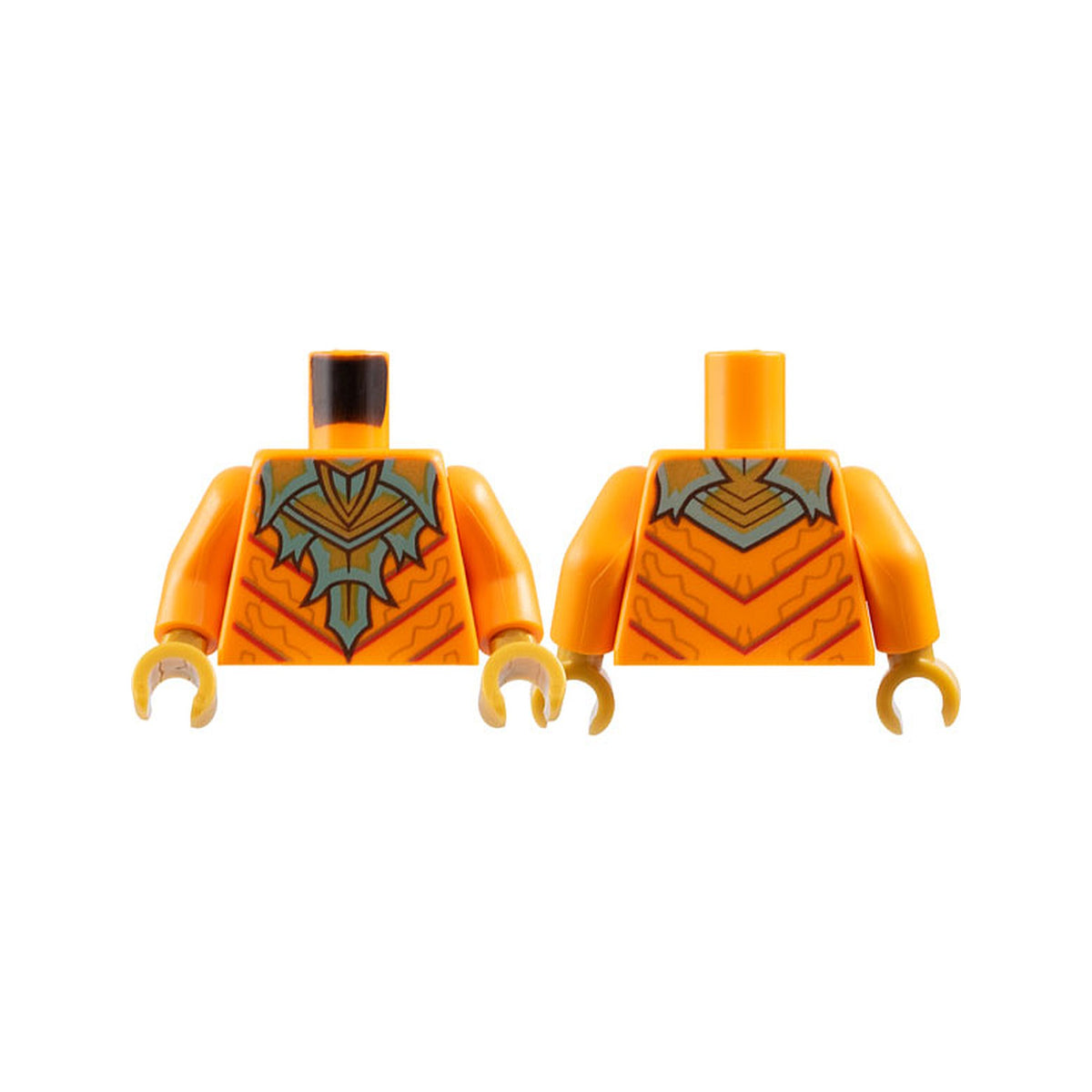 LEGO® Torso Sand Green and Gold Armor with Spines over Robe with Red Stripes Pattern / Orange Arms / Pearl Gold Hands 973pb5829c01 orange