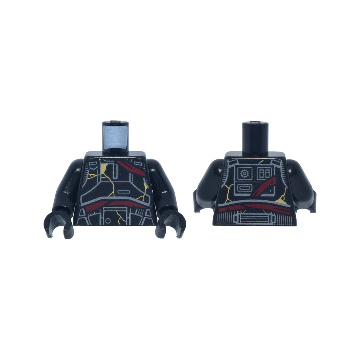 LEGO® Torso SW Imperial Death Trooper Armor with Dark Silver Lines and Shapes, Dark Red Bandages and Gold Cracks Pattern / Black Arms / Black Hands 973pb6148c01 schwarz