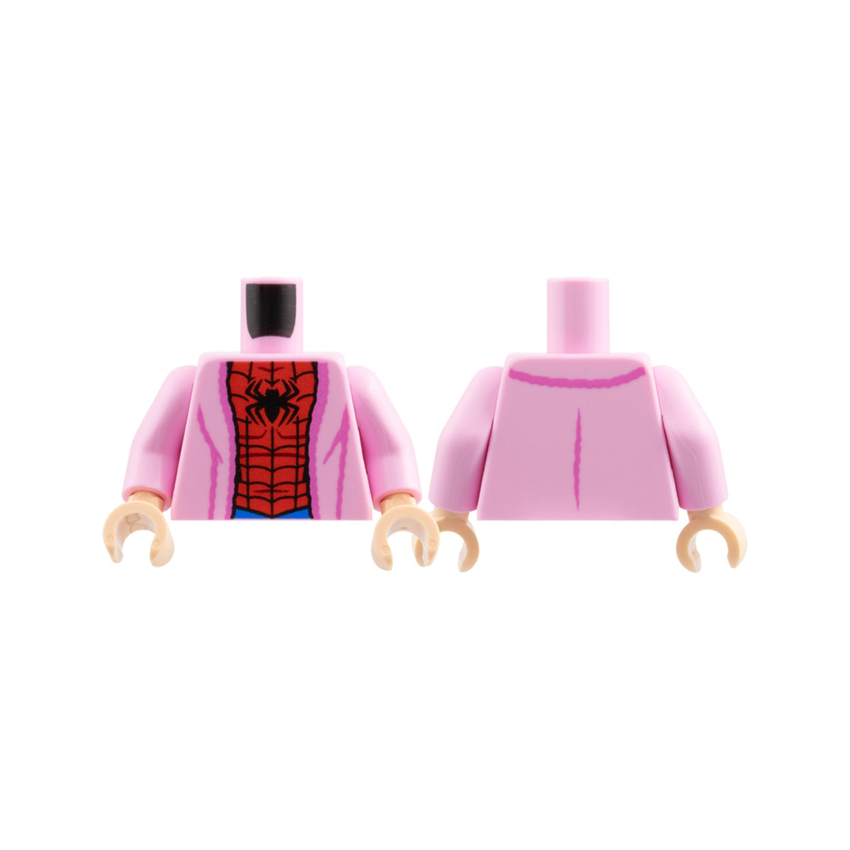LEGO® Torso Bathrobe with Dark Pink Hem and Creases, Red and Blue Spider-Man Costume, Black Spider and Webbing Pattern / Bright Pink Arms / Light Nougat Hands 973pb6272c01 hellrosa