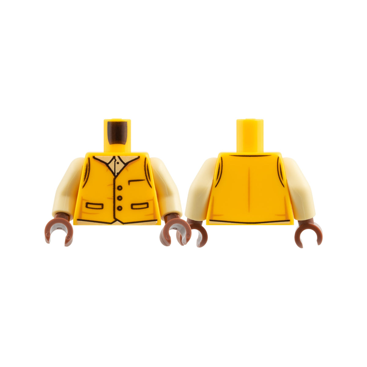 LEGO® Torso Vest with Black Outline Buttons and Pockets, Tan Shirt Collar Pattern / Tan Arms / Reddish Brown Hands 973pb6273c01 hellorange