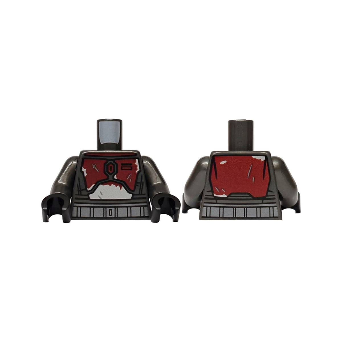 LEGO® Torso SW Mandalorian Dark Red and Silver Armor Plates with Scratches, Dark Silver Belt Pattern / Pearl Dark Gray Arms / Black Hands 973pb6482c01 perldunkelgrau