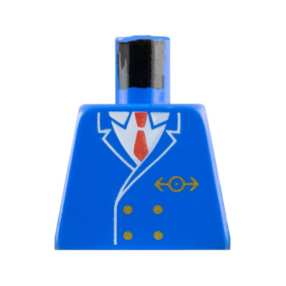 LEGO® Torso Train Uniform Jacket with Gold Buttons and Logo over White Shirt, Red Tie Pattern 973px1 blau