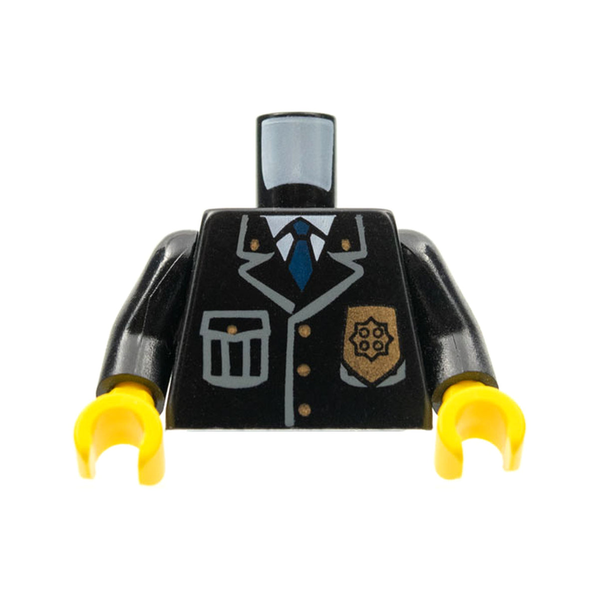 LEGO® Torso Police Jacket with Pocket, Gold Badge and Blue Tie Pattern / Black Arms / Yellow Hands 973px431c01 schwarz