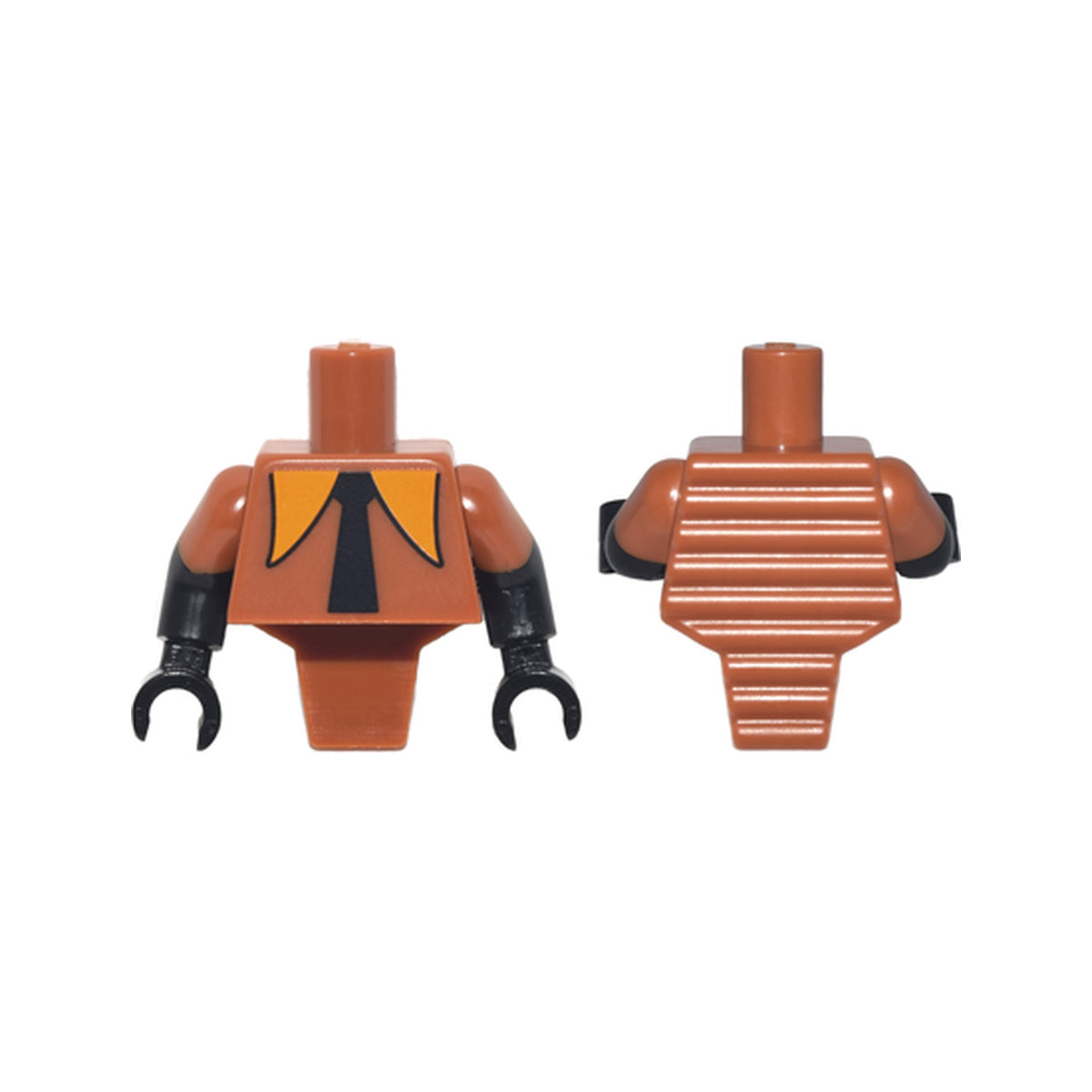 LEGO® Torso, Modified Short with Ridged Armor with Long Orange Collar, Black Tie Pattern / Black Arms with Molded Dark Orange Short Sleeves Pattern / Black Hands 98127pb01c01 dunkelorange