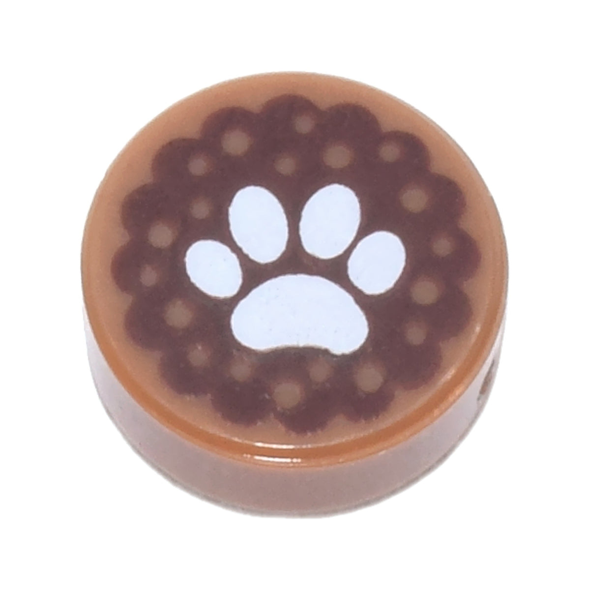 LEGO® Tile, Round 1 x 1 with White Animal Paw Print on Reddish Brown Dog Biscuit Pattern 98138pb055 mittelnougat