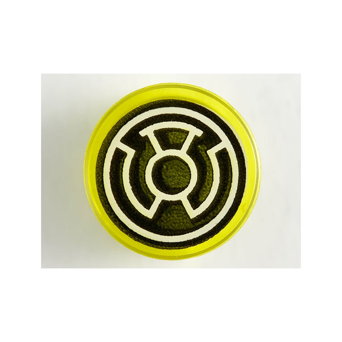 LEGO® Tile, Round 1 x 1 with White Concentric Circles and Lines on Black Background Pattern (DC Yellow Lantern Logo) 98138pb114 transparent gelb