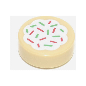 LEGO® Tile, Round 1 x 1 with Cookie with White Frosting and Red and Green Sprinkles Pattern 98138pb256
