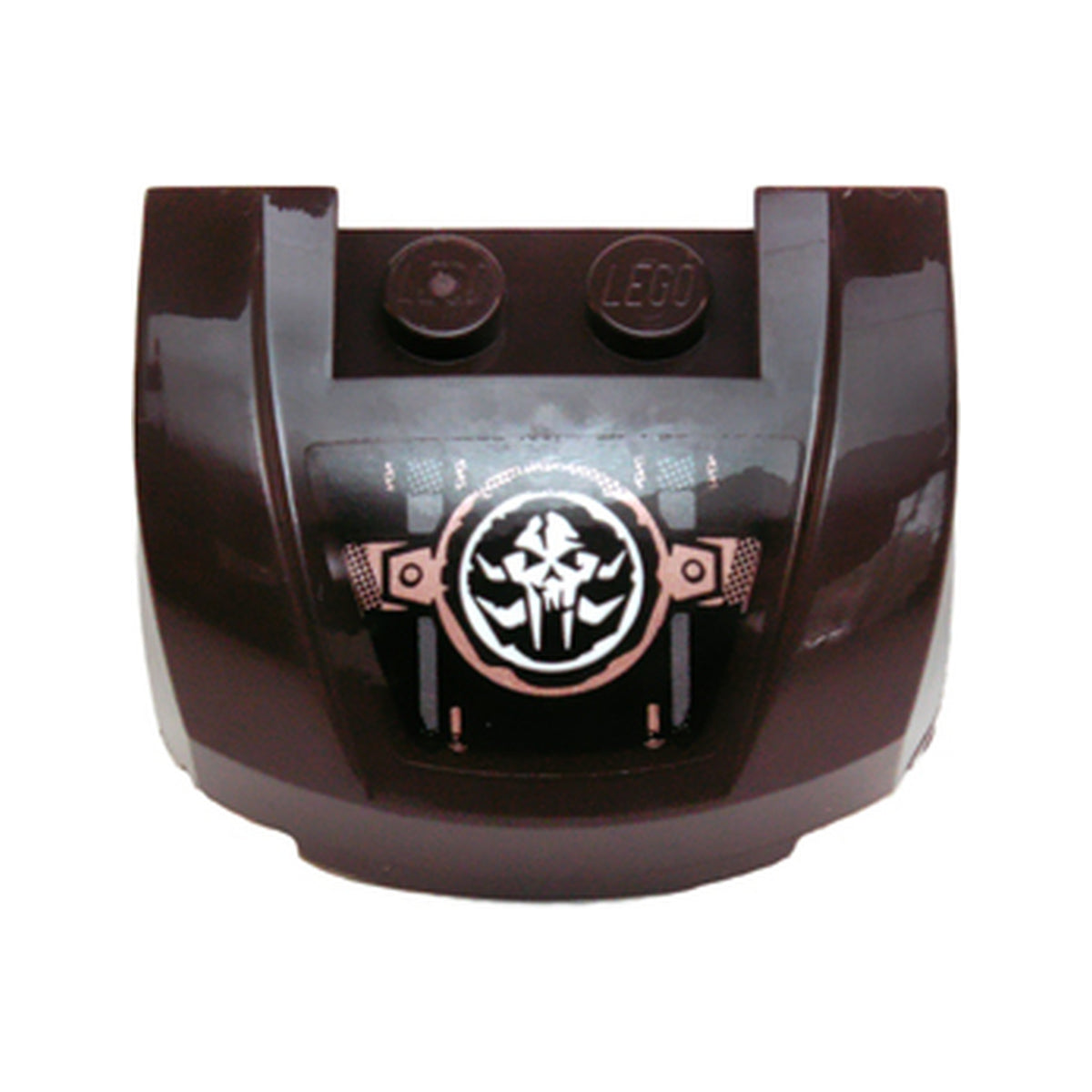 LEGO® Vehicle, Mudguard 3 x 4 x 1 2/3 Curved Front with Grille with White Chima Mammoth Skull Emblem and Copper Rivets Pattern (Sticker) - Set 70226 98835pb014 dunkelbraun