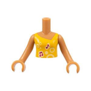 LEGO® Torso Mini Doll Girl Bright Light Orange Vest Top with Music Notes and Circles Pattern, Medium Nougat Arms with Hands FTGpb012c01