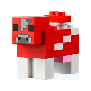 LEGO® Minecraft Cow, Mooshroom (Red and White, Light Bluish Gray Pixel Between Eyes and Dark Bluish Gray Top Border on Forehead) - Brick Built minecow02c