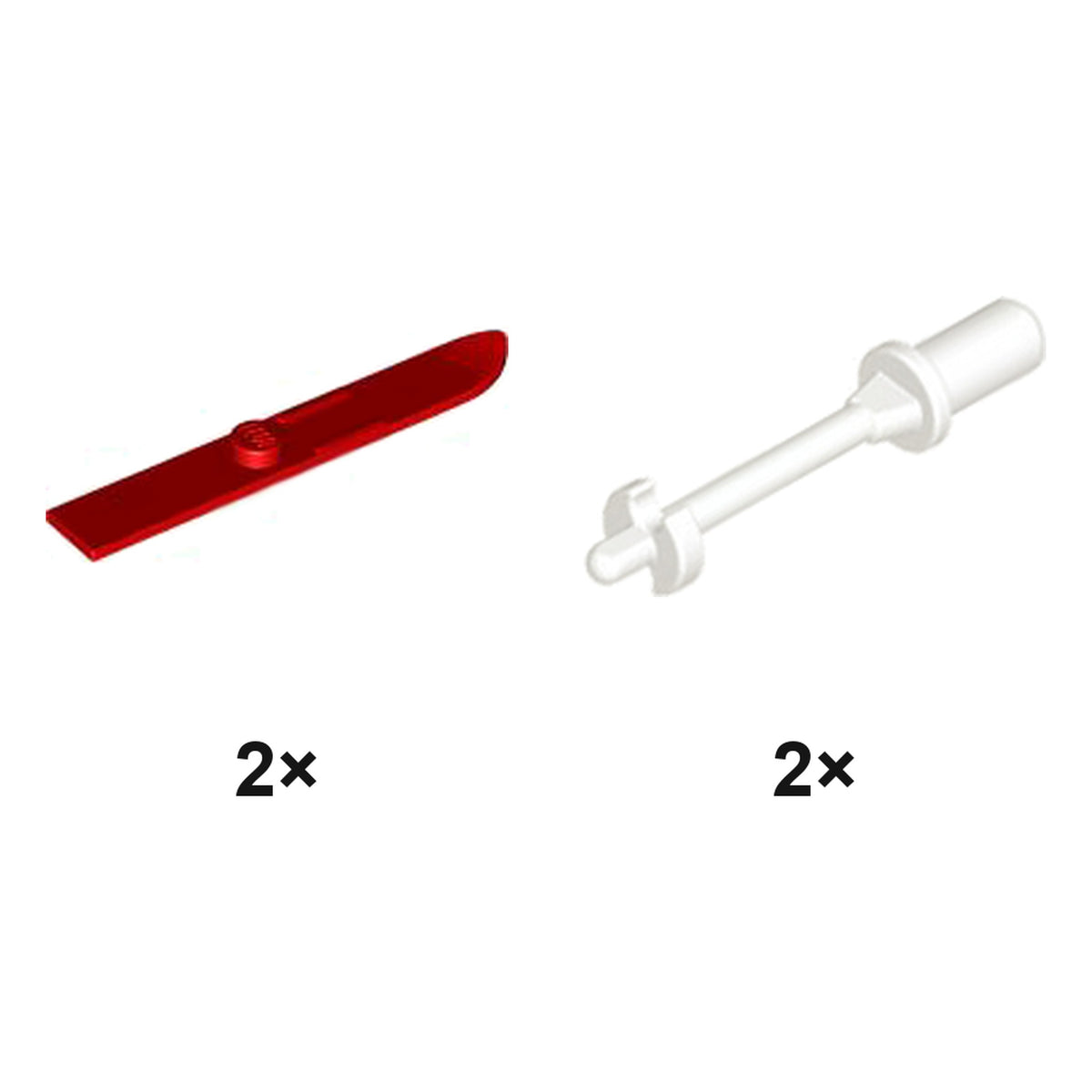 LEGO® Set: 2× Minifigure, Utensil Ski 6L (48mm Long) (rot) 18744 + 2× Minifigure, Utensil Ski Pole 3L with Handle, Stop Ring and Side Stops (weiss) 90540