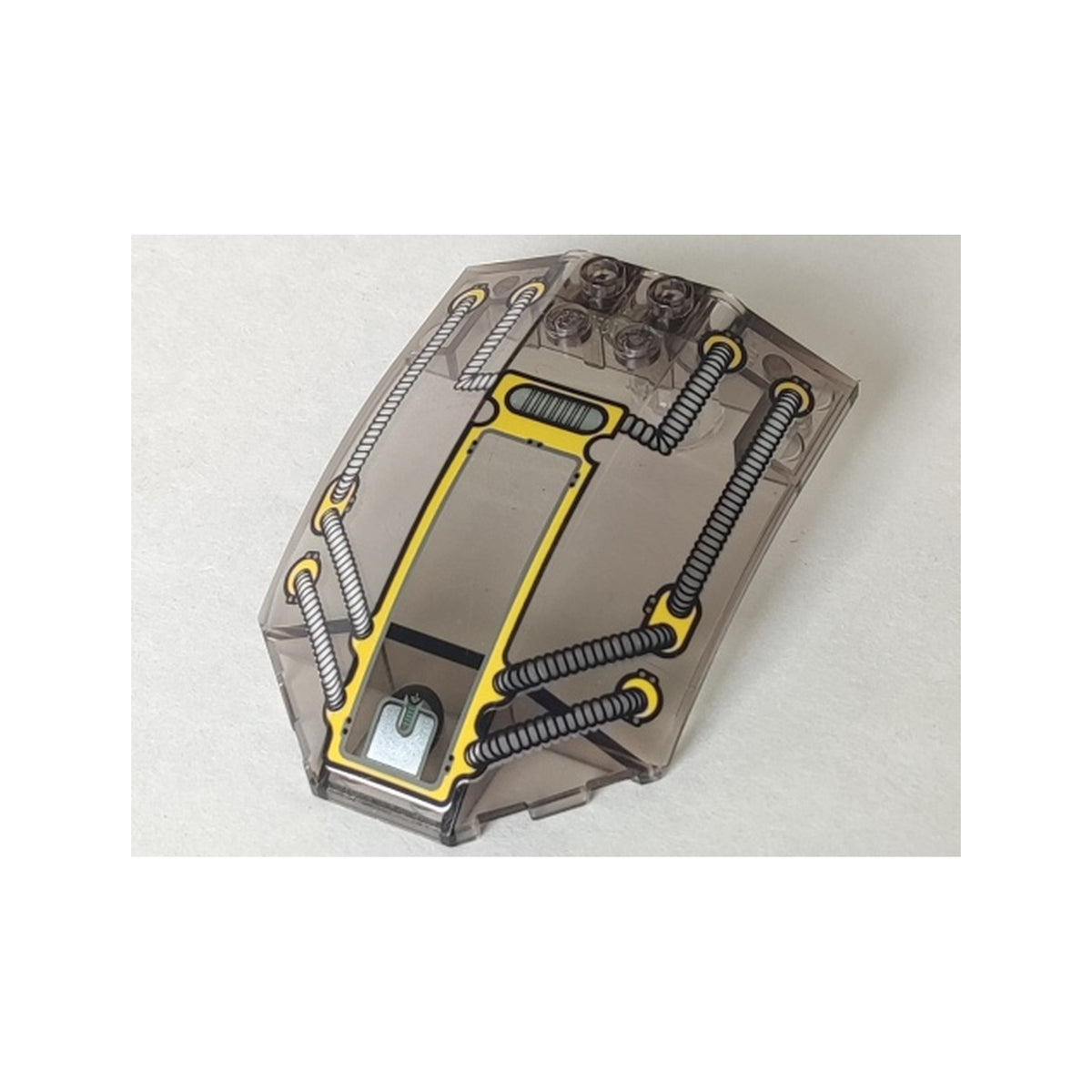 LEGO® Windscreen 8 x 6 x 2 Curved Sloped Sides with Silver & Yellow Hose and Window Pattern x224px2 transparent braun