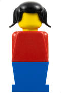 LEGO® Minifigur LEGOLAND Red Torso, Blue Legs, Black Pigtails Hair old034 – Gebr.
