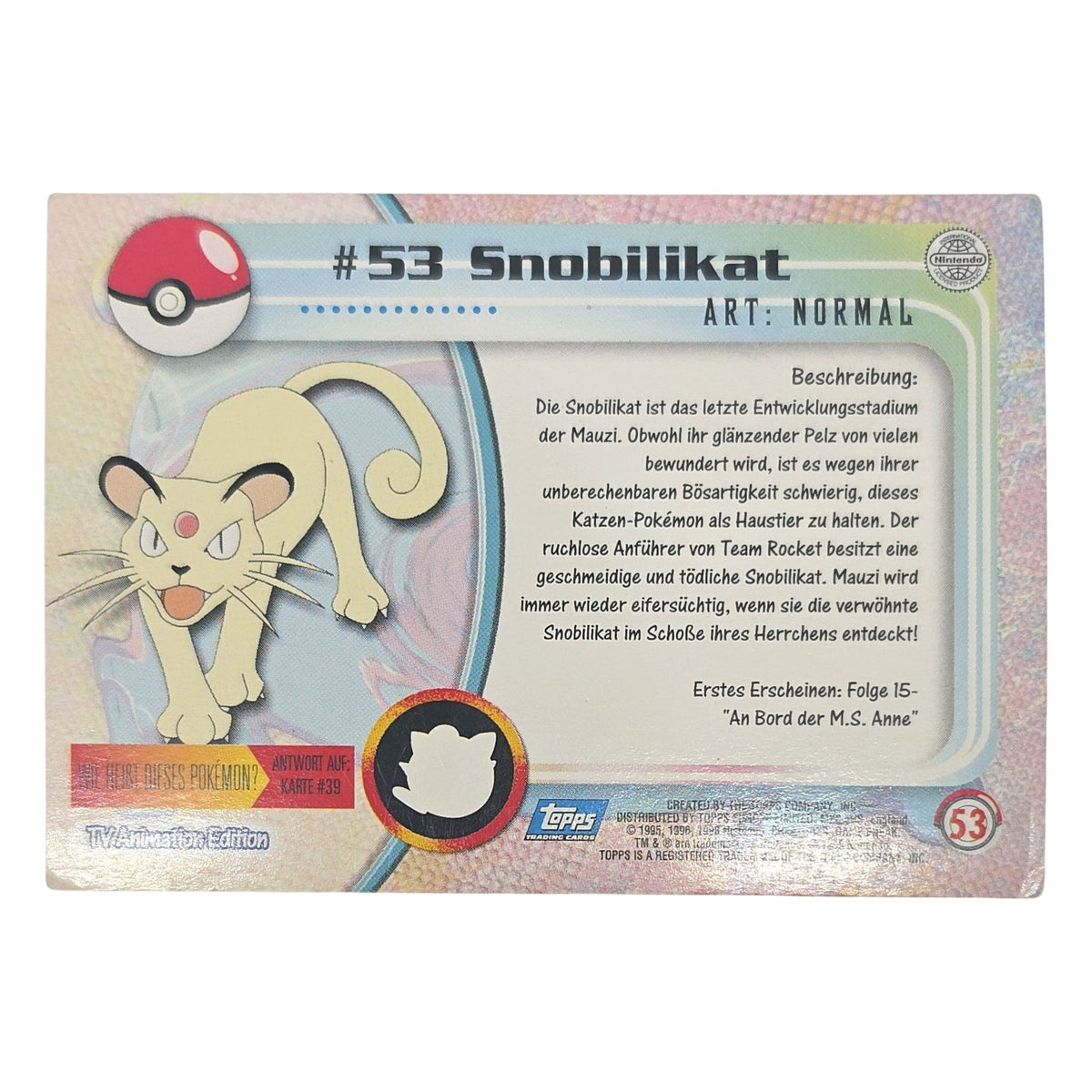 Pokémon Topps: Snobilikat (#53) – Sammelkarte