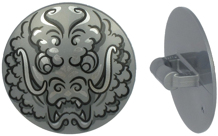 LEGO® Minifigure, Shield Circular / Round Convex Face with Black and Silver Ninjago Dragon Head Pattern 75902pb16