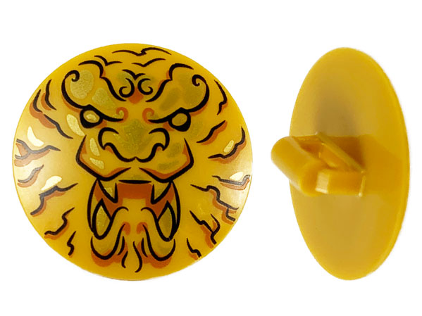 LEGO® Minifigure, Shield Circular / Round Convex Face with Black and Gold Ninjago Lion Head Pattern 75902pb17