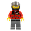 LEGO® Minifigur Red Jacket with Zipper Pockets and Classic Space Logo, Dark Bluish Gray Legs, Black Helmet, Silver Sunglasses twn060 – Gebr.